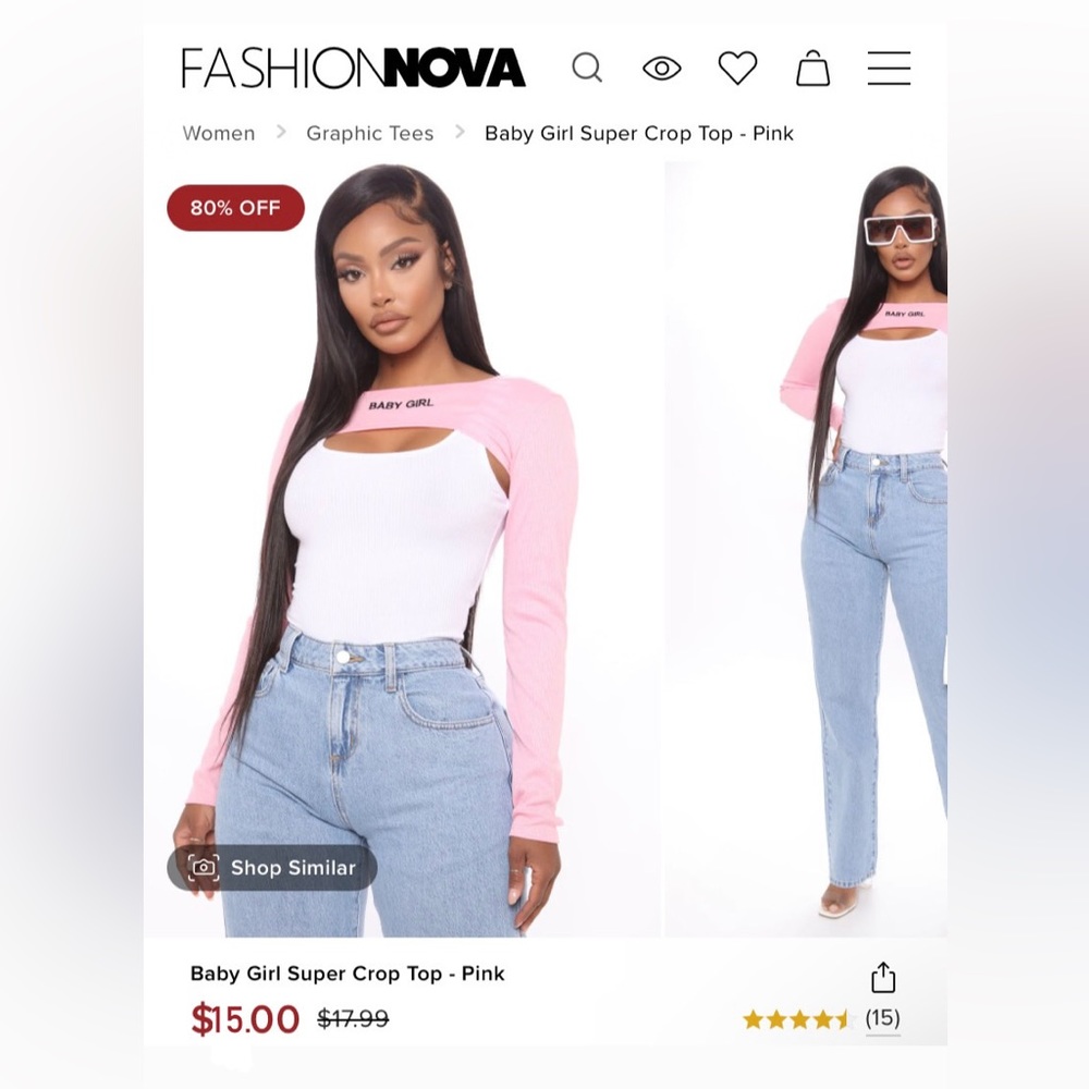 Fashion Nova pink ‘Baby Girl Super Crop Top’ size M